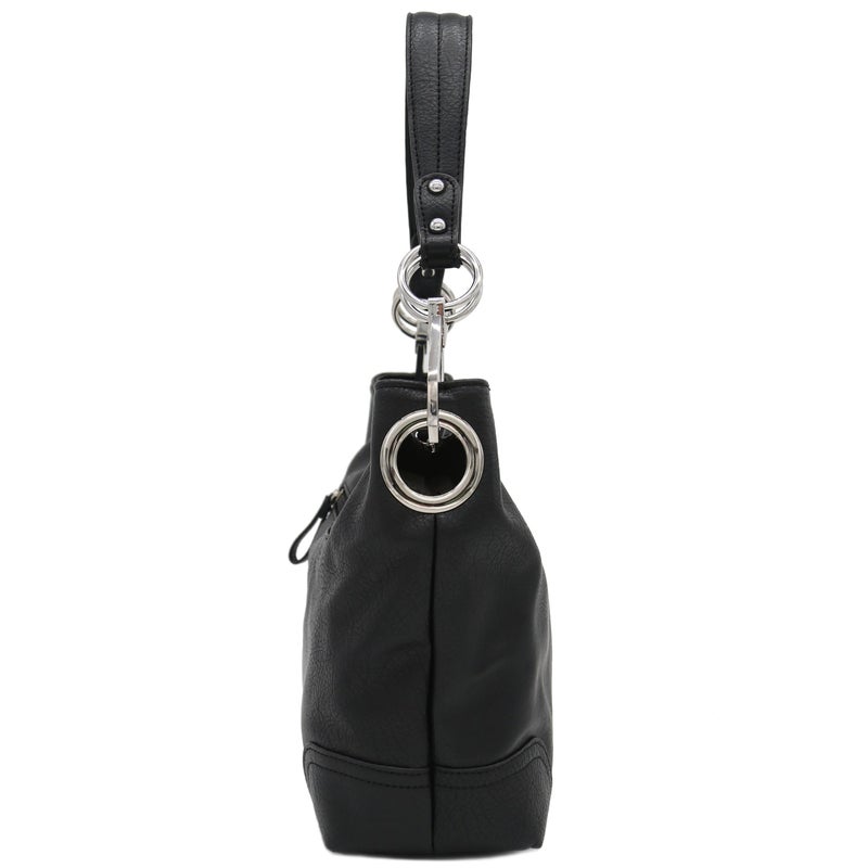 Alyssa Hobo Shoulder Bag with Big Snap Hook Hardware (Black) - Image 3